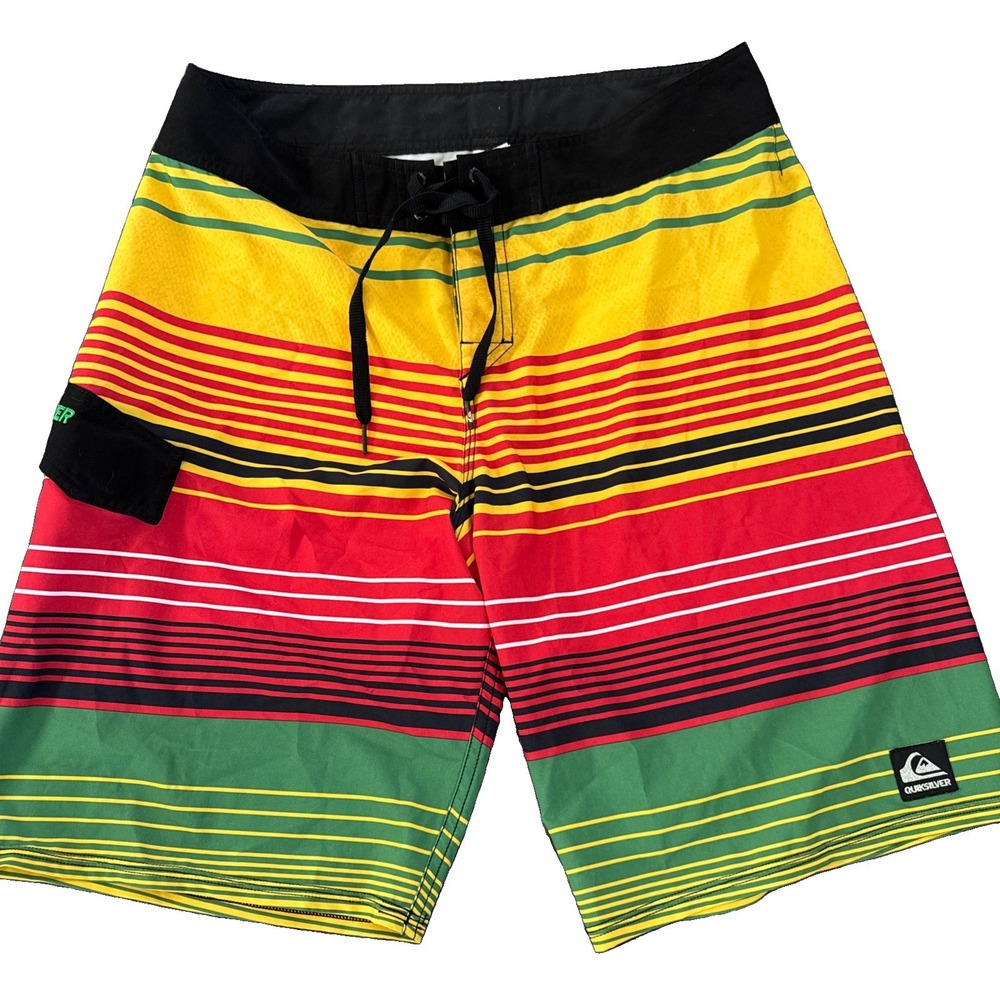 Vintage Y2K 90's Quiksilver Board Shorts Sz 34 Rasta Bob Marley Surf Swim Trunks